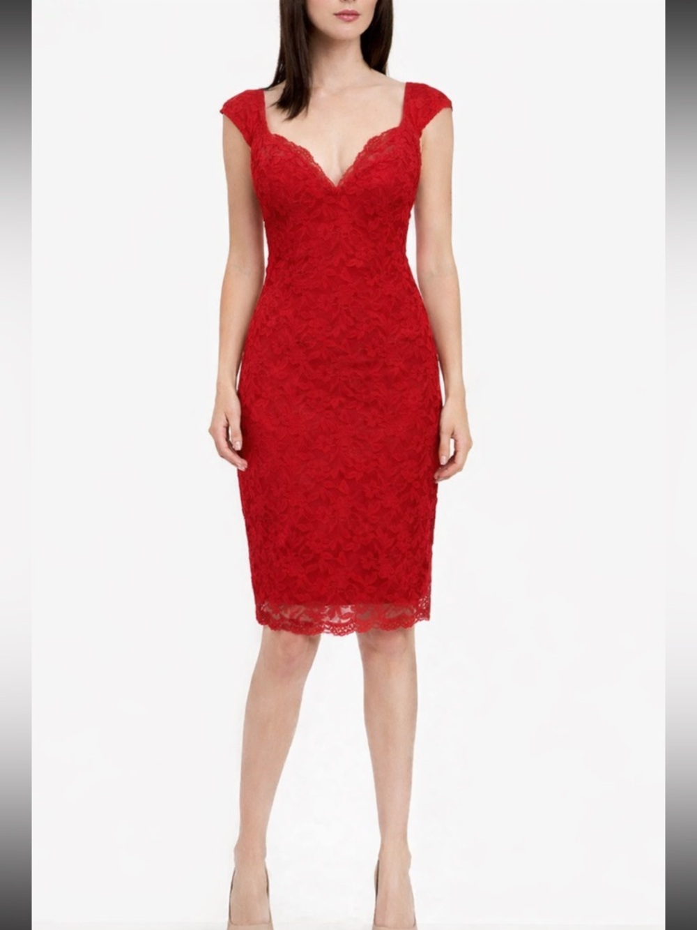 Victoria's Secret Red Lace Midi Dress Sweetheart Neckline Date Night